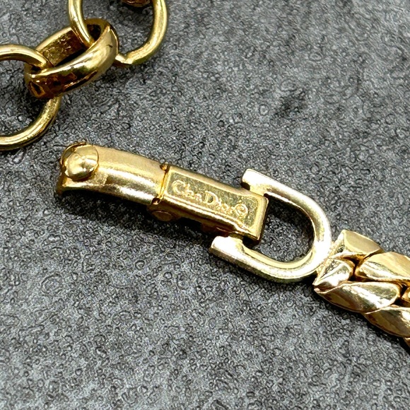 Authentic Vintage Christian Dior Gold Tone  Blue Rhinestone Crystal Necklace 16” - Picture 12 of 15